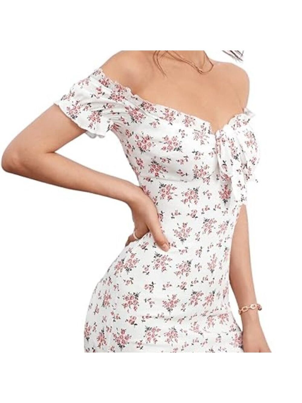 Shein Floral Print Smocked Off the Shoulder Mini Dress Size Large